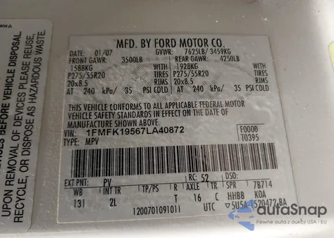 2007 Ford Expedition El Limited from USA, damaged, VIN 1FMFK19567LA40872